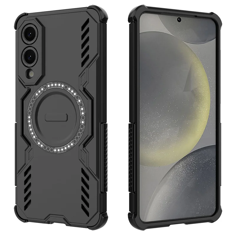 For Samsung Galaxy S25 Edge Magnetic Case Butterfly Armor Hollow Heat Dissipation PC + TPU Phone Cover - Black