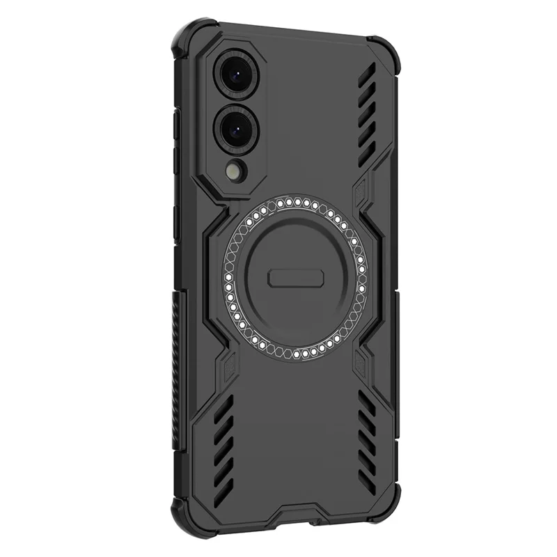 For Samsung Galaxy S25 Edge Magnetic Case Butterfly Armor Hollow Heat Dissipation PC + TPU Phone Cover - Black