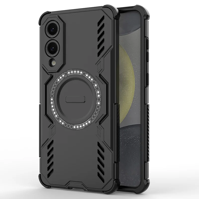 For Samsung Galaxy S25 Edge Magnetic Case Butterfly Armor Hollow Heat Dissipation PC + TPU Phone Cover - Black