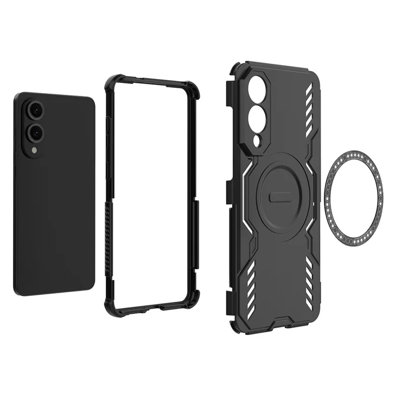 For Samsung Galaxy S25 Edge Magnetic Case Butterfly Armor Hollow Heat Dissipation PC + TPU Phone Cover - Black