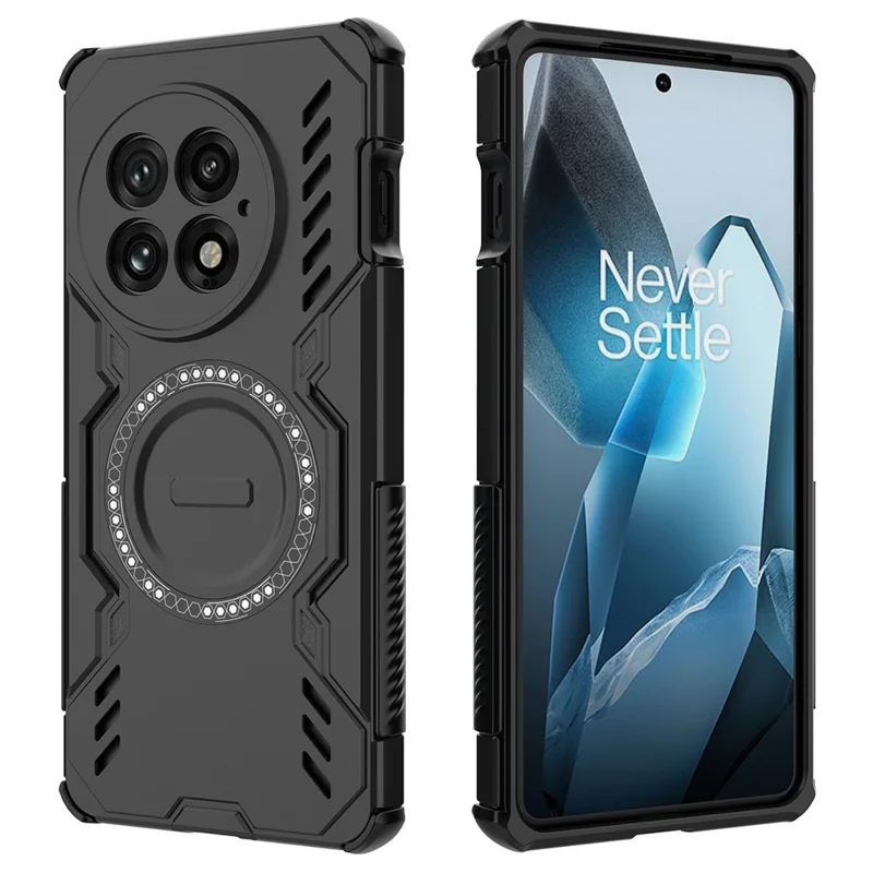 For OnePlus 13 Magnetic Case Butterfly Armor Hollow Heat Dissipation PC + TPU Phone Cover - Black