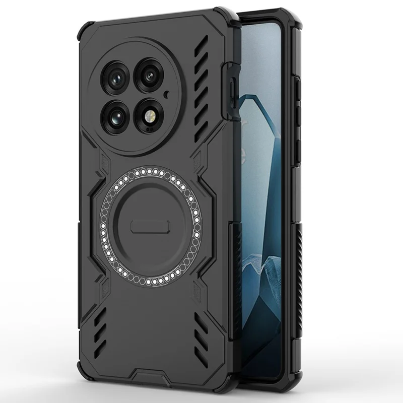 For OnePlus 13 Magnetic Case Butterfly Armor Hollow Heat Dissipation PC + TPU Phone Cover - Black