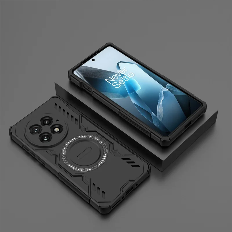 For OnePlus 13 Magnetic Case Butterfly Armor Hollow Heat Dissipation PC + TPU Phone Cover - Black