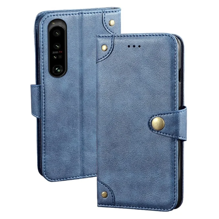 Case de Teléfono Anti-Drop Idewei Para Sony Xperia 1 IV 5G Cubierta a Prueba de Choque PU Case de Teléfonos de Cuero Con Soporte - Azul