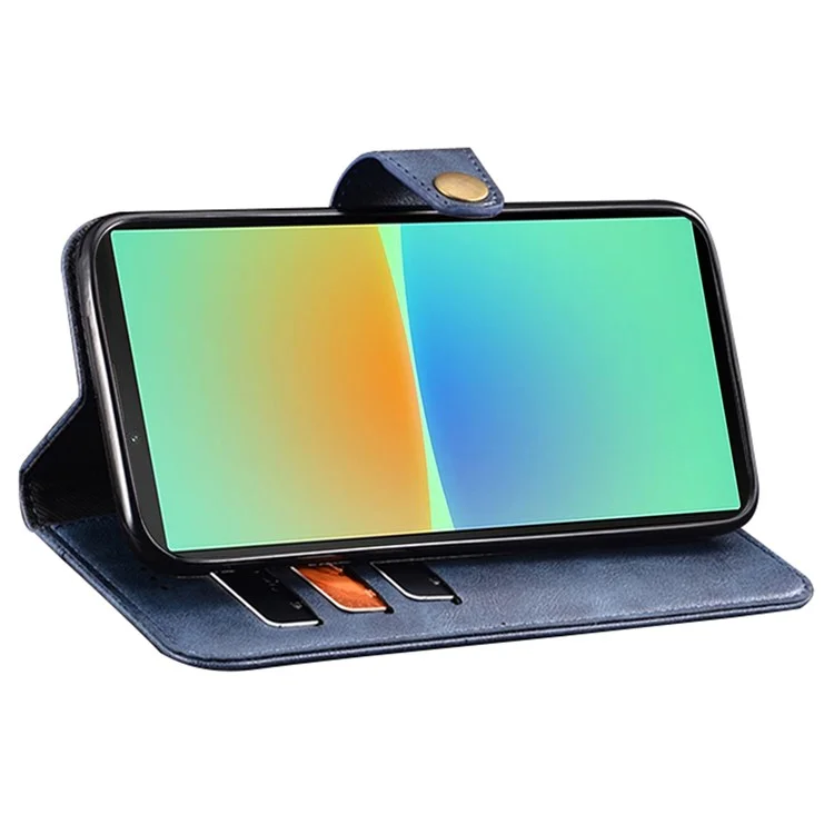 Case de Teléfono Anti-Drop Idewei Para Sony Xperia 1 IV 5G Cubierta a Prueba de Choque PU Case de Teléfonos de Cuero Con Soporte - Azul