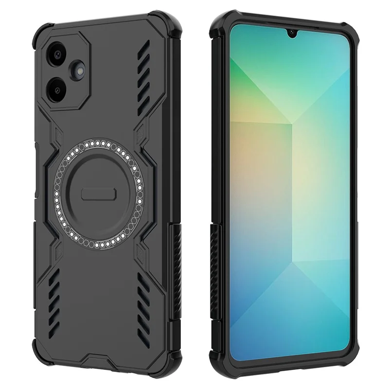 For Samsung Galaxy A06 4G Magnetic Case Butterfly Armor Hollow Heat Dissipation PC + TPU Phone Cover - Black