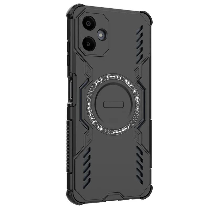 For Samsung Galaxy A06 4G Magnetic Case Butterfly Armor Hollow Heat Dissipation PC + TPU Phone Cover - Black