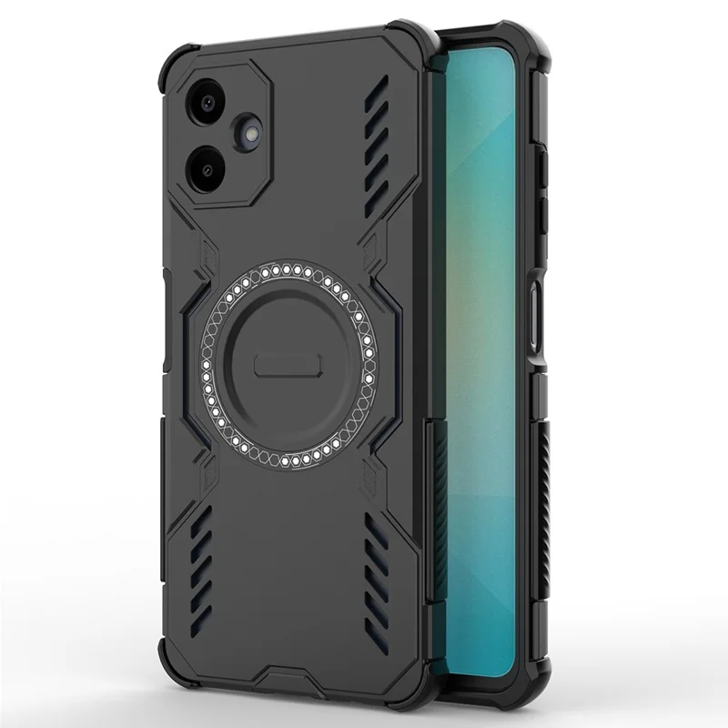 For Samsung Galaxy A06 4G Magnetic Case Butterfly Armor Hollow Heat Dissipation PC + TPU Phone Cover - Black