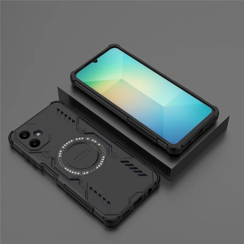 For Samsung Galaxy A06 4G Magnetic Case Butterfly Armor Hollow Heat Dissipation PC + TPU Phone Cover - Black