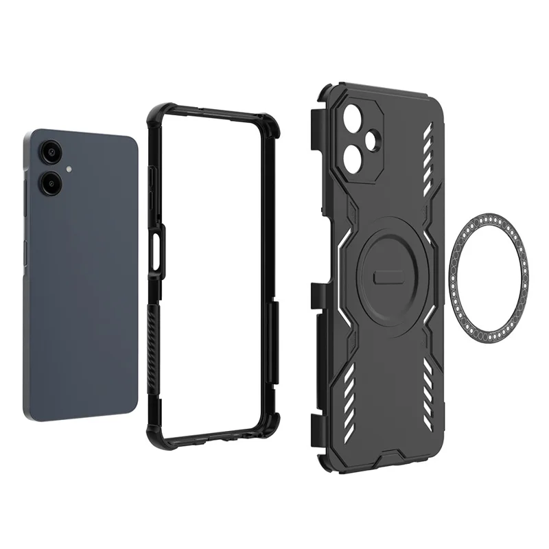 For Samsung Galaxy A06 4G Magnetic Case Butterfly Armor Hollow Heat Dissipation PC + TPU Phone Cover - Black