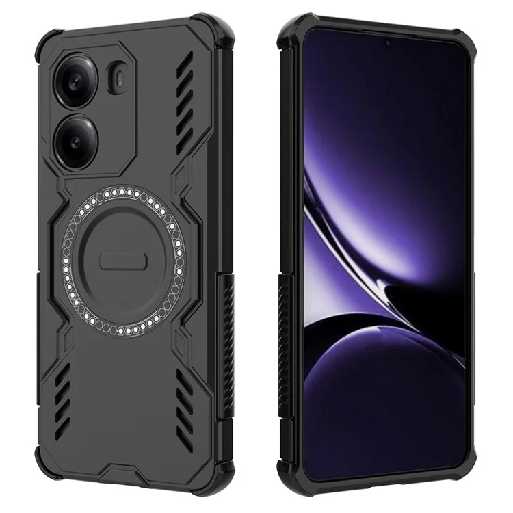 For Xiaomi Poco X7 Pro 5G  /  Redmi Turbo 4 5G Magnetic Case Butterfly Armor Hollow Heat Dissipation PC + TPU Phone Cover - Black