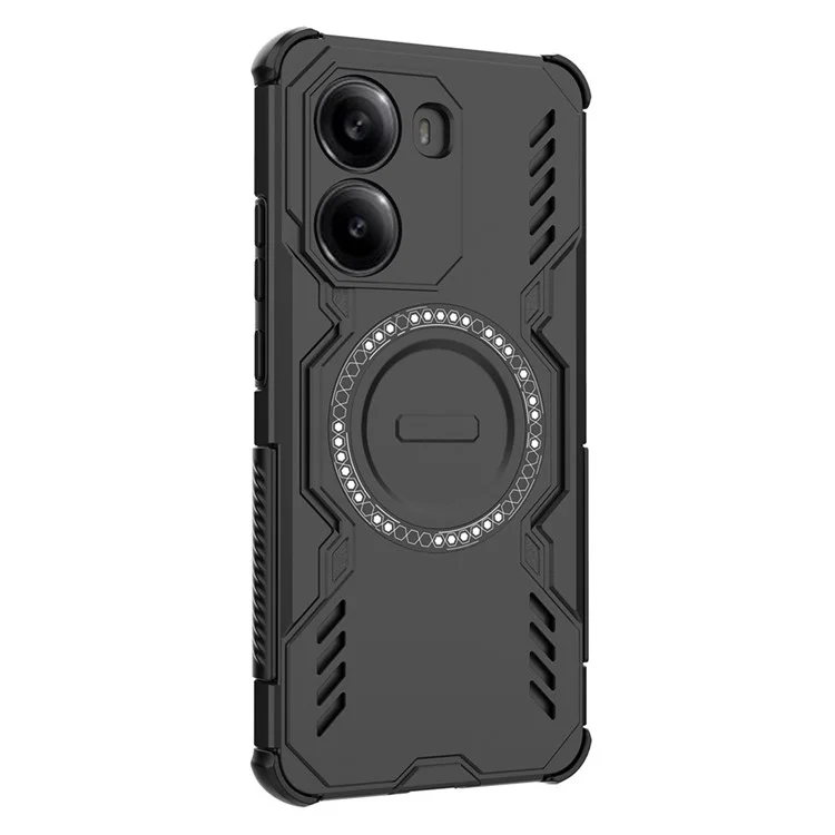 For Xiaomi Poco X7 Pro 5G  /  Redmi Turbo 4 5G Magnetic Case Butterfly Armor Hollow Heat Dissipation PC + TPU Phone Cover - Black