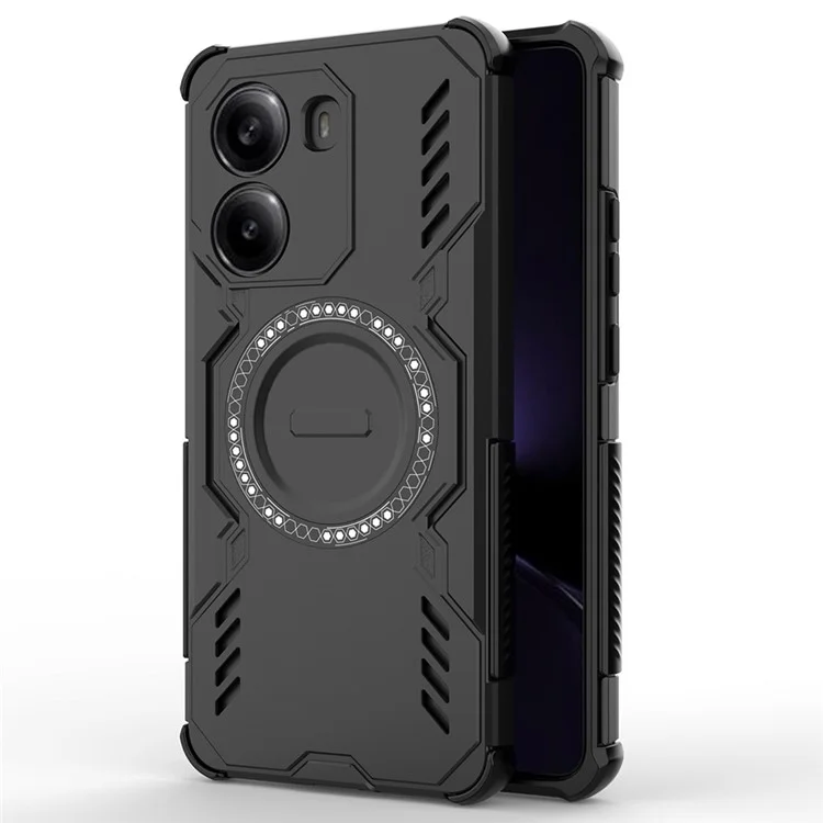 For Xiaomi Poco X7 Pro 5G  /  Redmi Turbo 4 5G Magnetic Case Butterfly Armor Hollow Heat Dissipation PC + TPU Phone Cover - Black