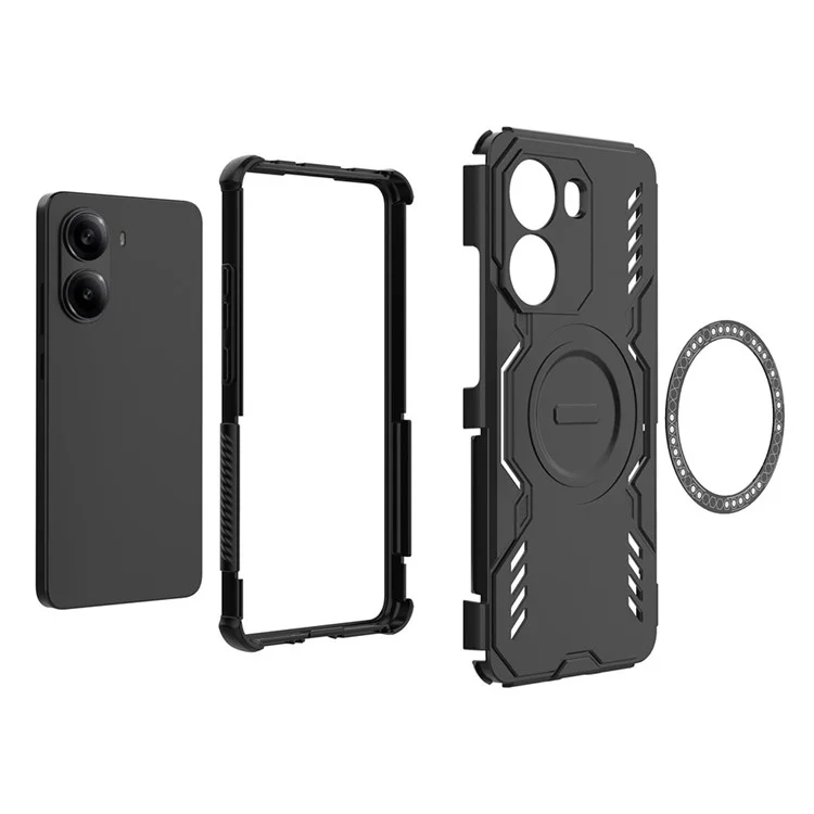 For Xiaomi Poco X7 Pro 5G  /  Redmi Turbo 4 5G Magnetic Case Butterfly Armor Hollow Heat Dissipation PC + TPU Phone Cover - Black