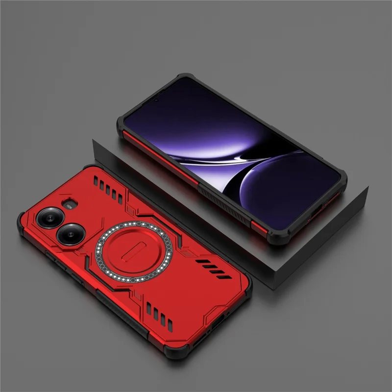 For Xiaomi Poco X7 Pro 5G  /  Redmi Turbo 4 5G Magnetic Case Butterfly Armor Hollow Heat Dissipation PC + TPU Phone Cover - Red