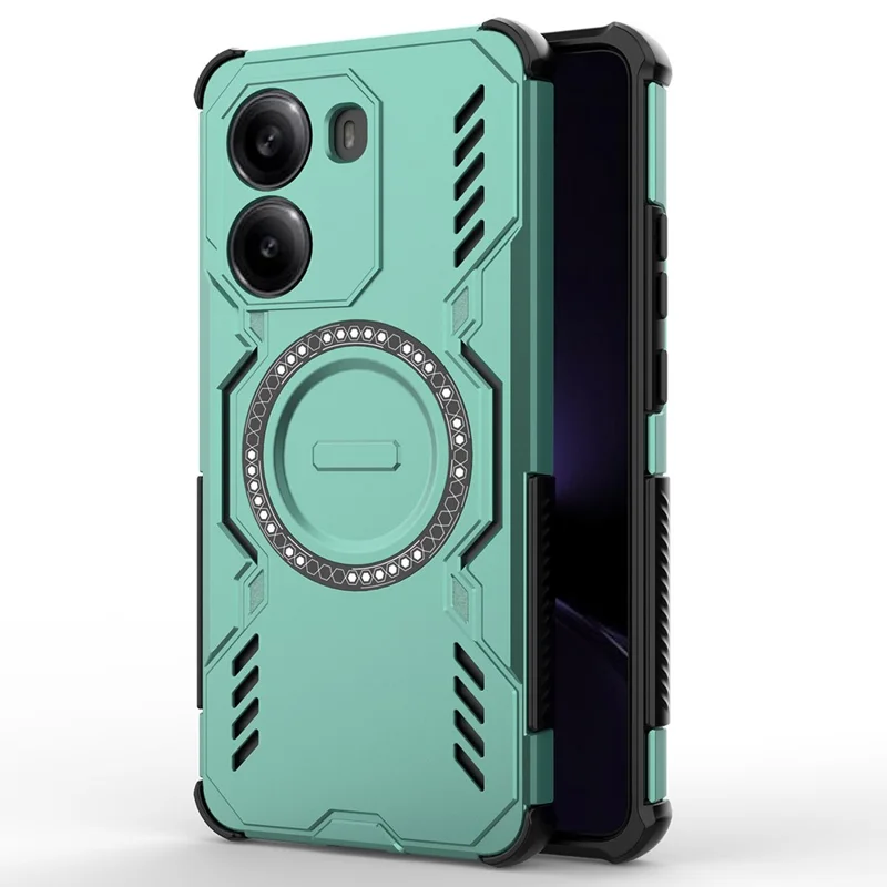 For Xiaomi Poco X7 Pro 5G  /  Redmi Turbo 4 5G Magnetic Case Butterfly Armor Hollow Heat Dissipation PC + TPU Phone Cover - Green