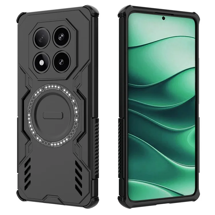 For Xiaomi Redmi Note 14 Pro 5G / Poco X7 5G Magnetic Case Butterfly Armor Hollow Heat Dissipation PC + TPU Phone Cover - Black