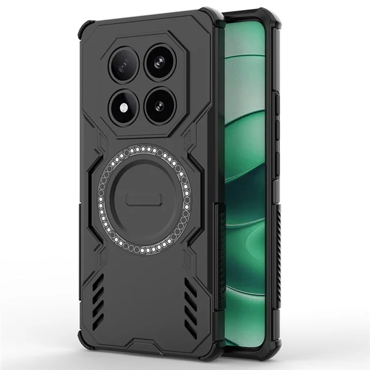 For Xiaomi Redmi Note 14 Pro 5G / Poco X7 5G Magnetic Case Butterfly Armor Hollow Heat Dissipation PC + TPU Phone Cover - Black
