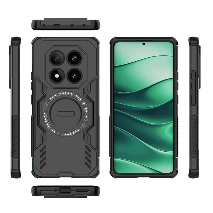 For Xiaomi Redmi Note 14 Pro 5G / Poco X7 5G Magnetic Case Butterfly Armor Hollow Heat Dissipation PC + TPU Phone Cover - Black
