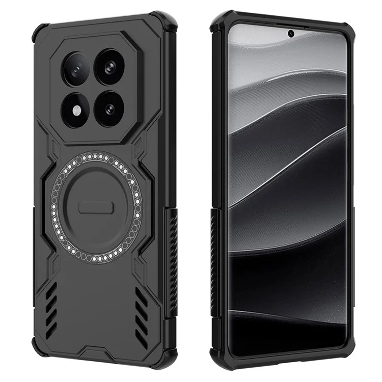 For Xiaomi Redmi Note 14 Pro+ 5G Magnetic Case Butterfly Armor Hollow Heat Dissipation PC + TPU Phone Cover - Black