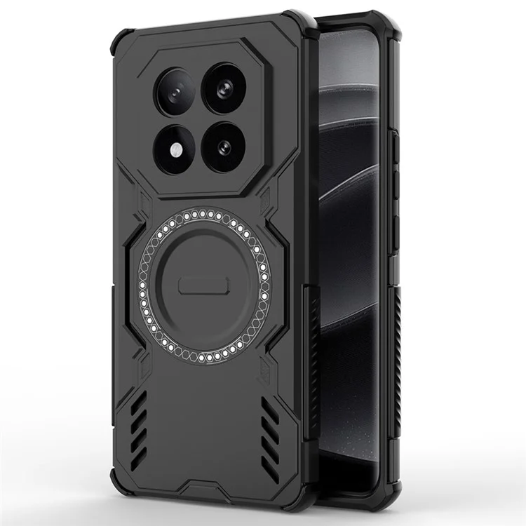 For Xiaomi Redmi Note 14 Pro+ 5G Magnetic Case Butterfly Armor Hollow Heat Dissipation PC + TPU Phone Cover - Black