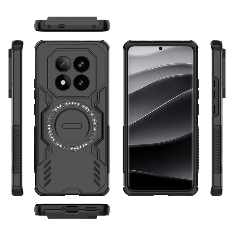 For Xiaomi Redmi Note 14 Pro+ 5G Magnetic Case Butterfly Armor Hollow Heat Dissipation PC + TPU Phone Cover - Black