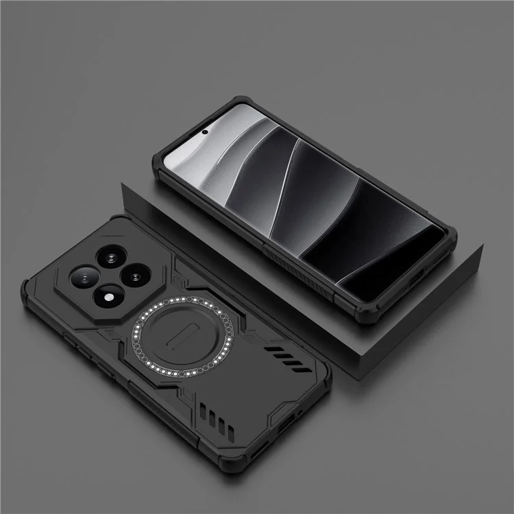 For Xiaomi Redmi Note 14 Pro+ 5G Magnetic Case Butterfly Armor Hollow Heat Dissipation PC + TPU Phone Cover - Black