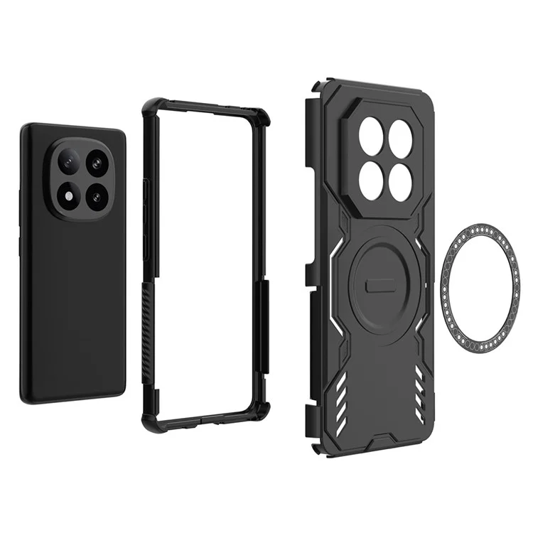 For Xiaomi Redmi Note 14 Pro+ 5G Magnetic Case Butterfly Armor Hollow Heat Dissipation PC + TPU Phone Cover - Black