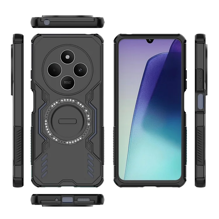 For Xiaomi Redmi 14C 4G Magnetic Case Butterfly Armor Hollow Heat Dissipation PC + TPU Phone Cover - Black