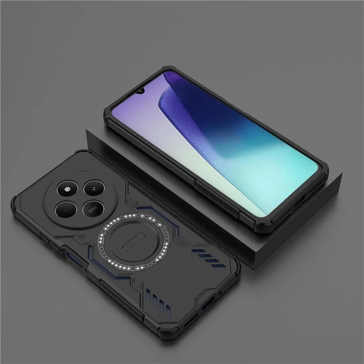 For Xiaomi Redmi 14C 4G Magnetic Case Butterfly Armor Hollow Heat Dissipation PC + TPU Phone Cover - Black