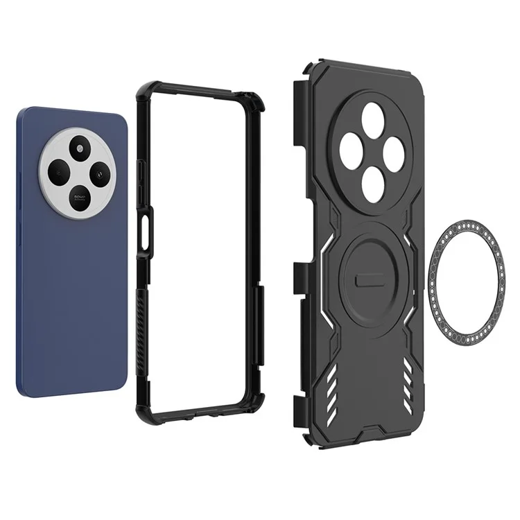 For Xiaomi Redmi 14C 4G Magnetic Case Butterfly Armor Hollow Heat Dissipation PC + TPU Phone Cover - Black