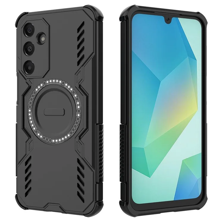 For Samsung Galaxy A16 5G  /  4G Magnetic Case Butterfly Armor Hollow Heat Dissipation PC + TPU Phone Cover - Black