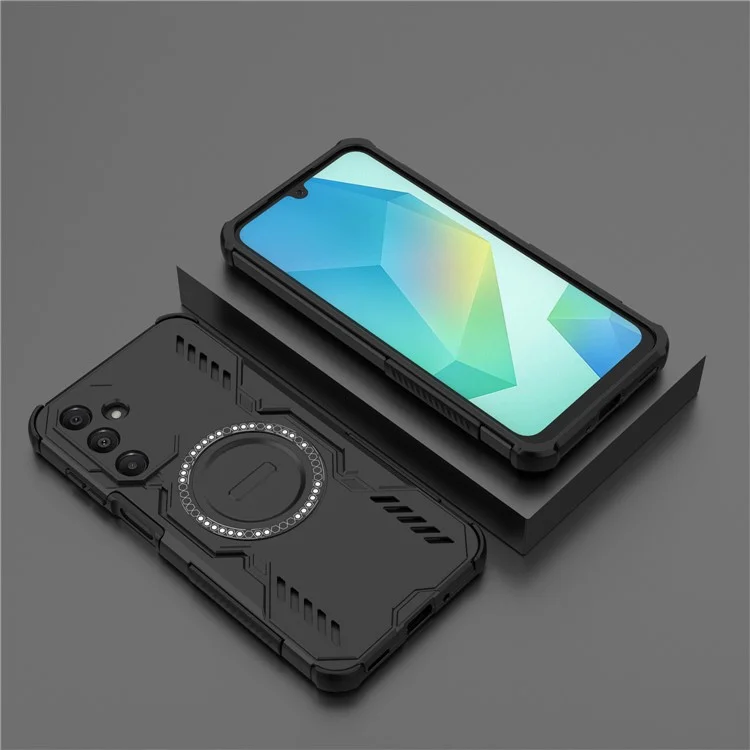 For Samsung Galaxy A16 5G  /  4G Magnetic Case Butterfly Armor Hollow Heat Dissipation PC + TPU Phone Cover - Black