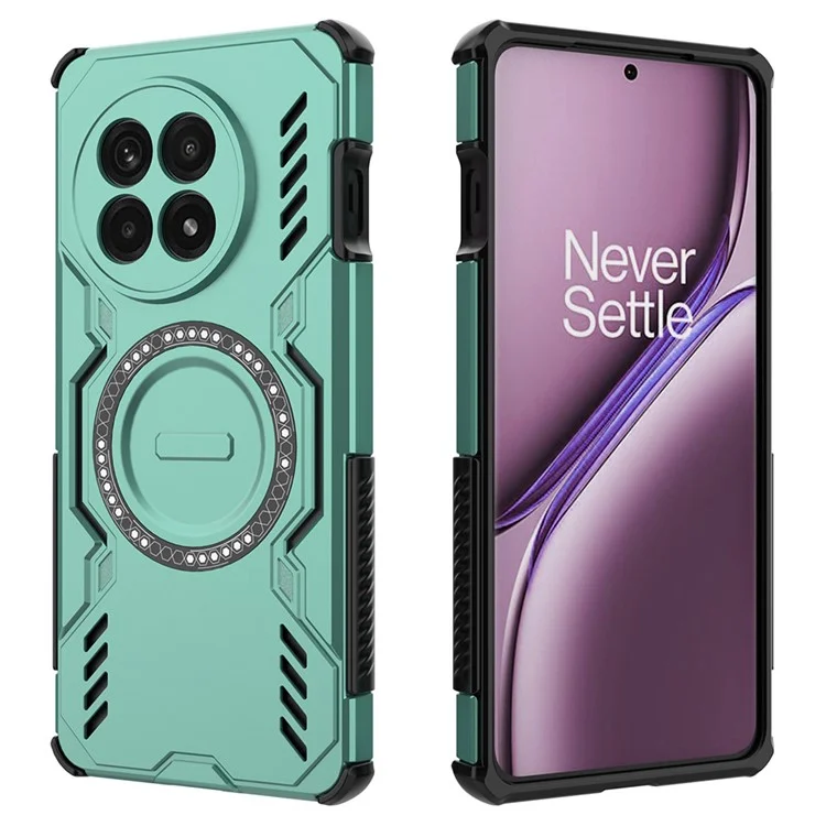 Für OnePlus 13R 5G Magnetische Hülle Schmetterling Armor Hohle Wärmeableitung PC + TPU Handyhülle - Grün