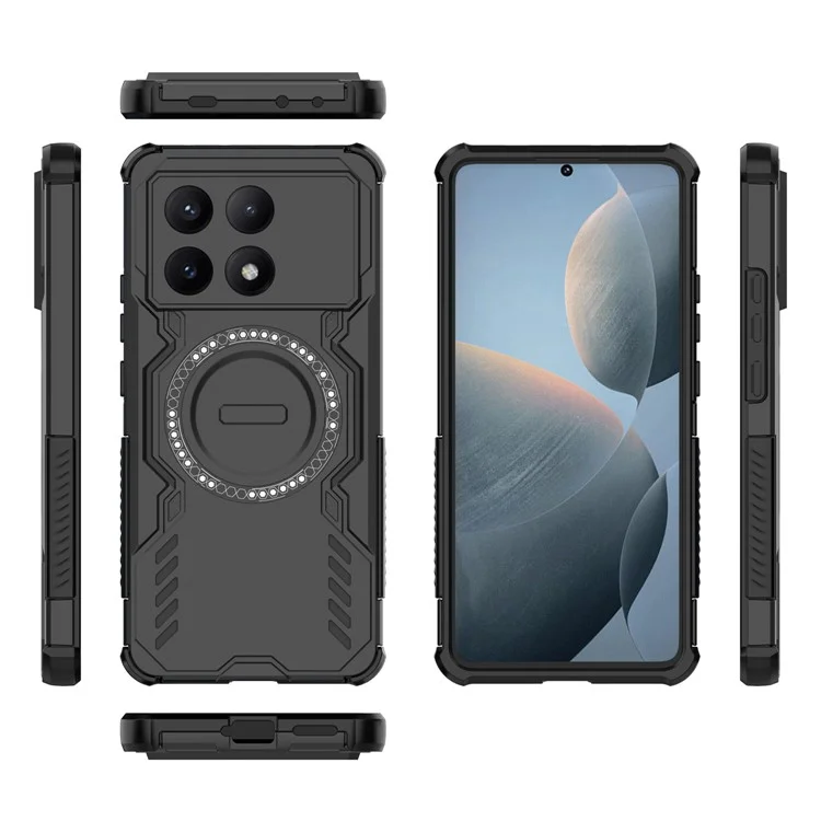 For Xiaomi Poco X6 Pro 5G  /  Redmi K70E 5G Magnetic Case Butterfly Armor Hollow Heat Dissipation PC + TPU Phone Cover - Black
