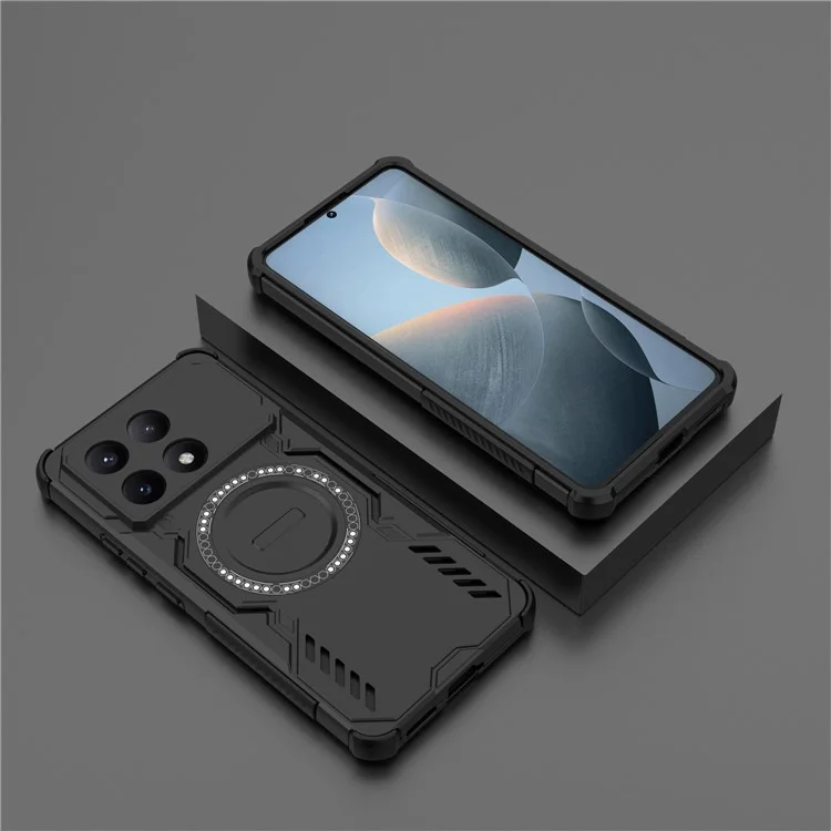 For Xiaomi Poco X6 Pro 5G  /  Redmi K70E 5G Magnetic Case Butterfly Armor Hollow Heat Dissipation PC + TPU Phone Cover - Black