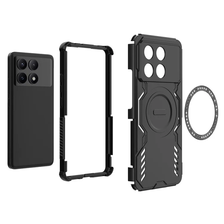 For Xiaomi Poco X6 Pro 5G  /  Redmi K70E 5G Magnetic Case Butterfly Armor Hollow Heat Dissipation PC + TPU Phone Cover - Black