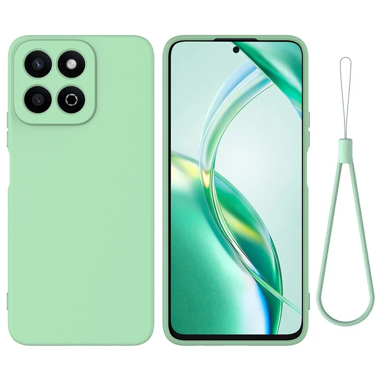 For Honor X6b 5G  /  Play 60 Plus 5G Liquid Silicone Case Phone Back Cover with Hand Strap - Green