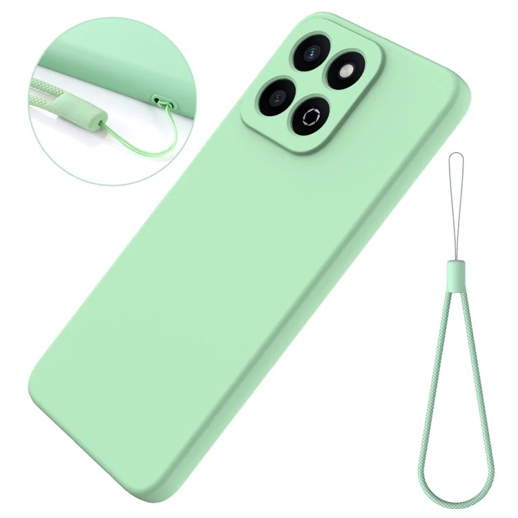 For Honor X6b 5G  /  Play 60 Plus 5G Liquid Silicone Case Phone Back Cover with Hand Strap - Green