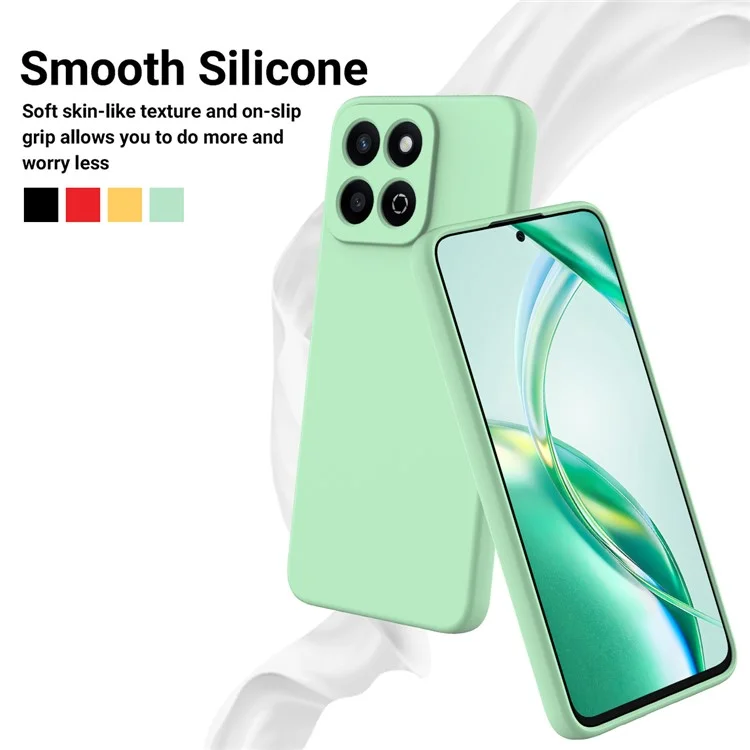 For Honor X6b 5G  /  Play 60 Plus 5G Liquid Silicone Case Phone Back Cover with Hand Strap - Green