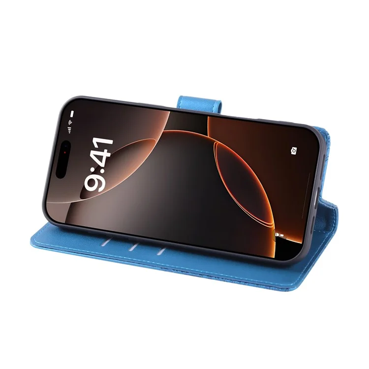 Cover per iPhone 13 Pro Max a Forma di Rosa in Pelle PU con Portafogli e 3 Slot per Carte - Blu