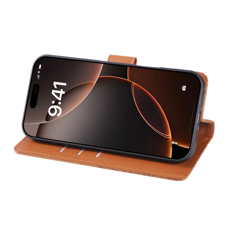 For iPhone 13 Pro Max Case Rose Flower PU Leather Wallet Phone Cover with 3 Card Slots - Brown