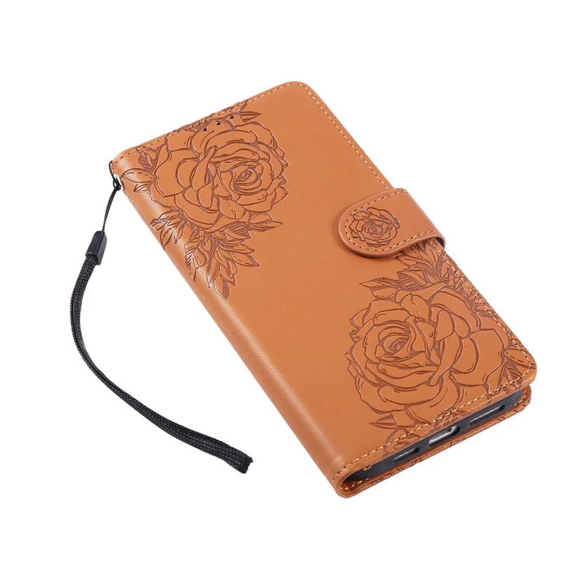 For iPhone 13 Pro Max Case Rose Flower PU Leather Wallet Phone Cover with 3 Card Slots - Brown