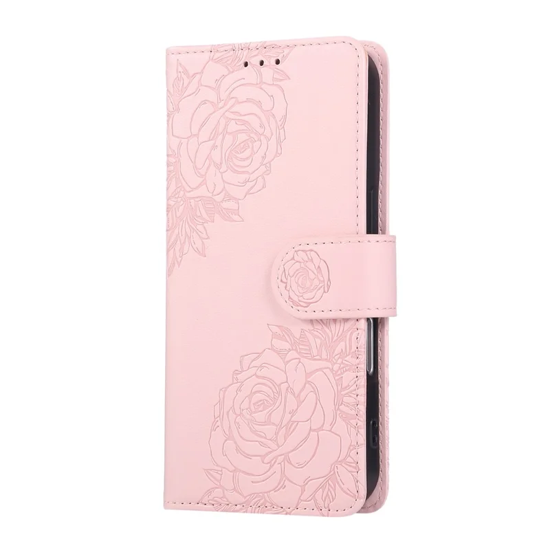 For iPhone 16 Plus Case Rose Flower PU Leather Wallet Phone Cover with 3 Card Slot - Rose Gold