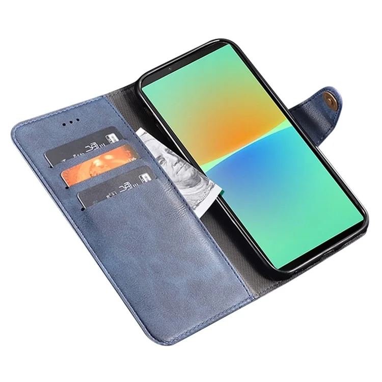 IDEWEI For Sony Xperia 5 IV 5G Anti-fingerprint Fine Texture TPU+PU Leather Wallet Stand Phone Cover Anti-Scratch Phone Case - Blue