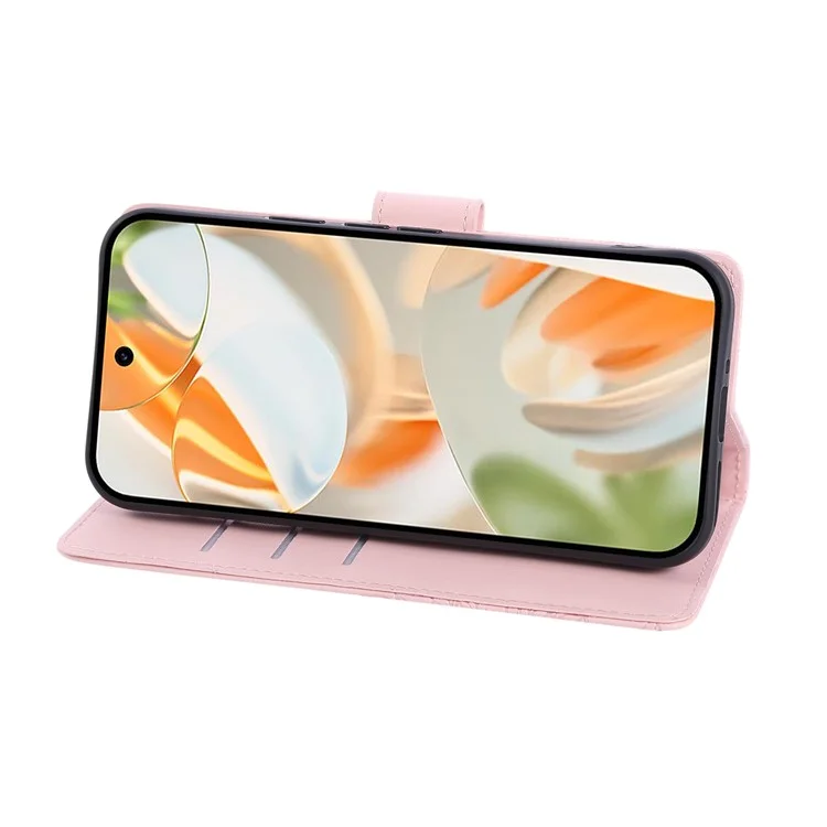 For Google Pixel 9 Pro XL Case Rose Flower PU Leather Wallet Phone Cover with 3 Card Slot - Rose Gold