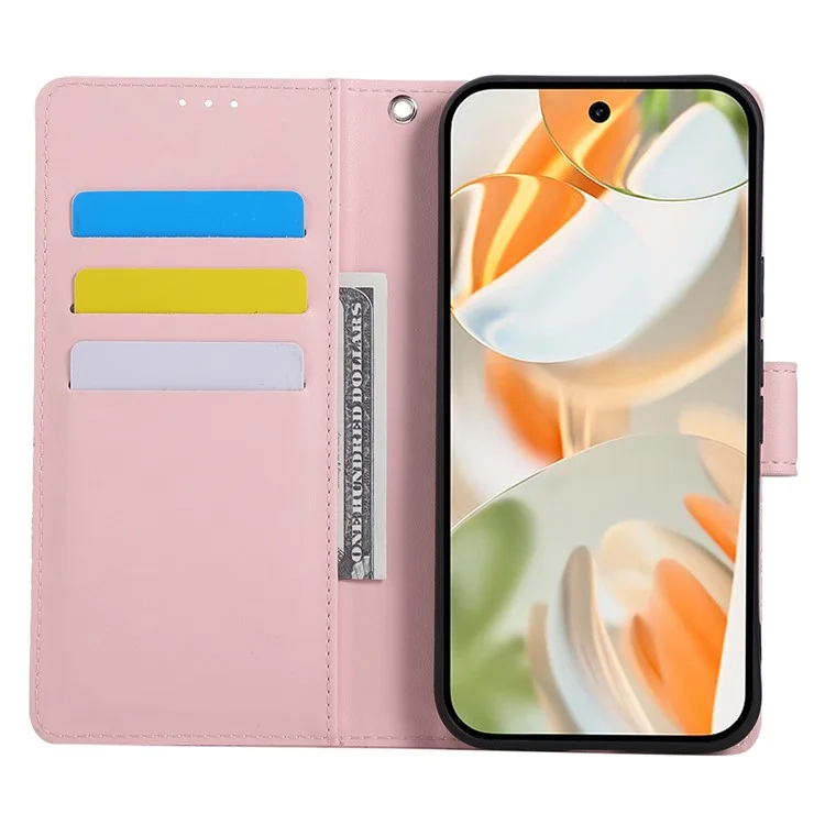 For Google Pixel 9 Pro XL Case Rose Flower PU Leather Wallet Phone Cover with 3 Card Slot - Rose Gold