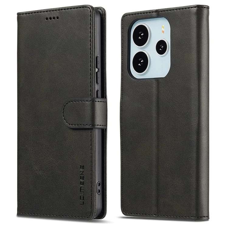 LC.IMEEKE Per Xiaomi Redmi Note 14 4G (164,84 mm) Cover in Pelle di Vitello con Texture, Portafoglio Supporto per Telefono - Nero