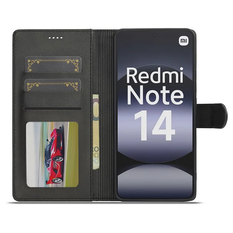 LC.IMEEKE Per Xiaomi Redmi Note 14 4G (164,84 mm) Cover in Pelle di Vitello con Texture, Portafoglio Supporto per Telefono - Nero