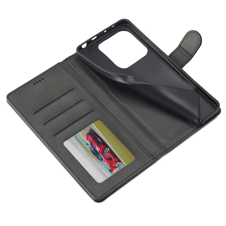 LC.IMEEKE Per Xiaomi Redmi Note 14 4G (164,84 mm) Cover in Pelle di Vitello con Texture, Portafoglio Supporto per Telefono - Nero